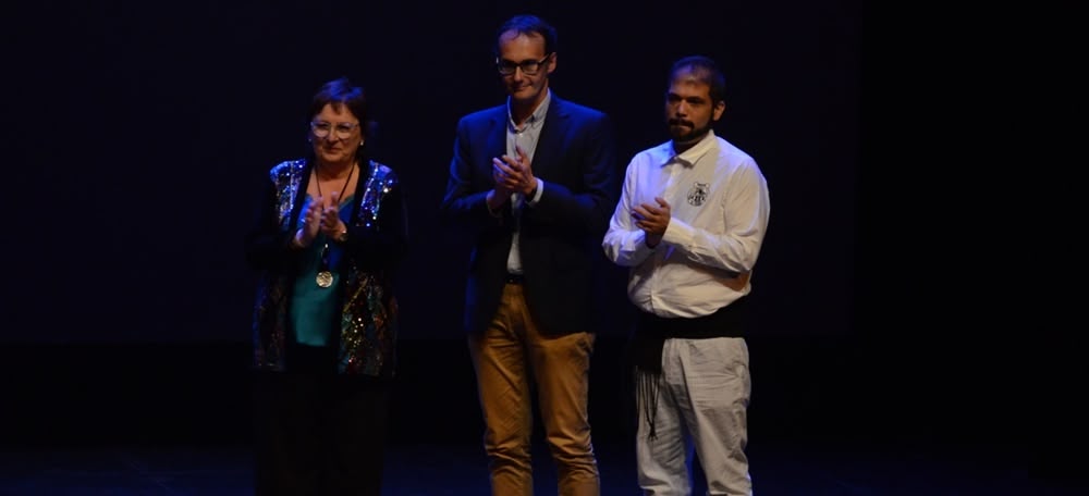 Els presidents de Joventut de la Faràndula, el Centre Sant Vicenç i el sortint d'El Ciervo Teatre. Autor: David B.