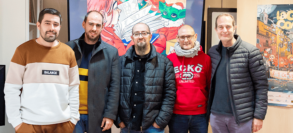 Foto portada: Roger Surroca, Jordi de Arriba, Enrique Ramos (Rincon del Friki), Sebastiá Roman (Escola Joso) i Rafel Sabater (Sabadell Còmics), jurat del concurs. Autor: MA Claveria.