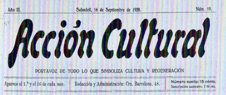 Capçalera de la publicació 'Acción cultural', editada per Joaquim Estruch.