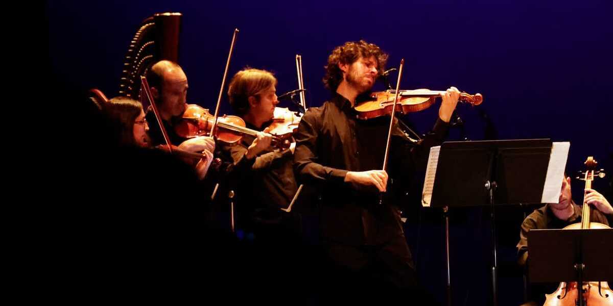 Imatge de l'orquestra durant el concert del cicle de Música de Cambra al Teatre Principal. Autor: David Jiménez.