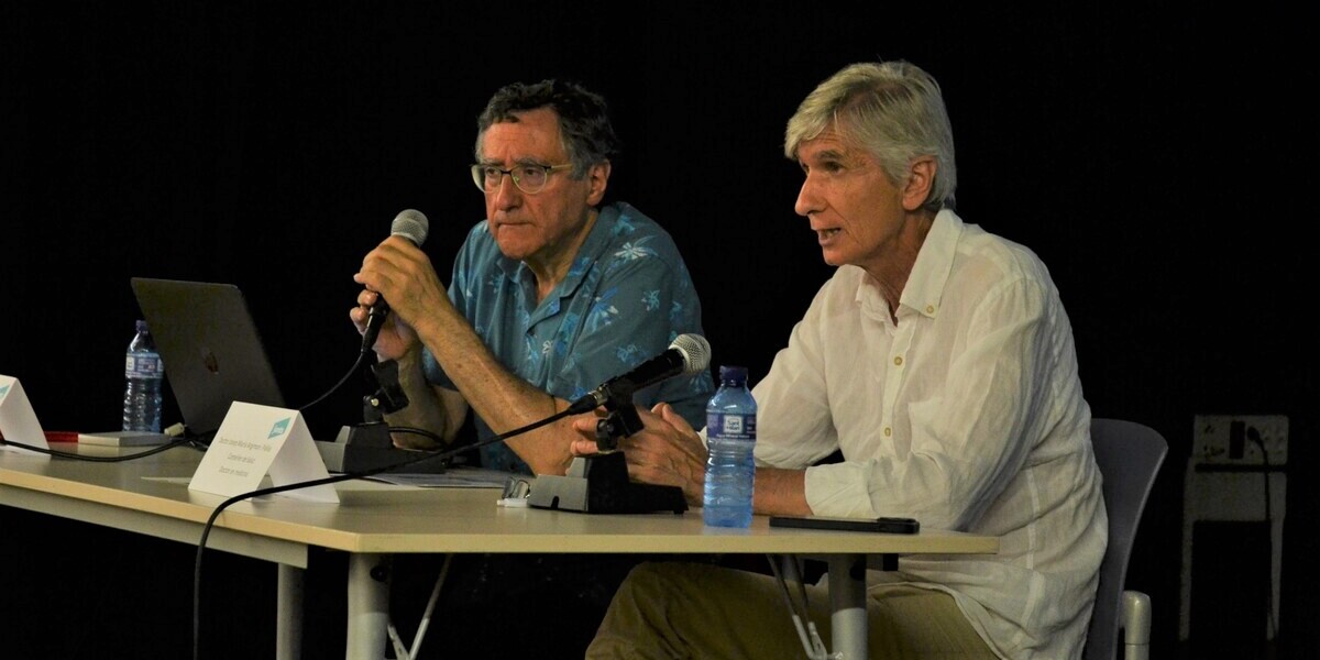 Miquel Aguilar i Josep Maria Argimon, a la conferència celebrada a Cal Balsach. Autor: Jordi M.
