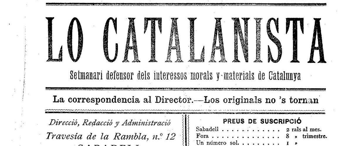 Fragment de la primera portada de 'Lo Catalanista'. Font: ARCA