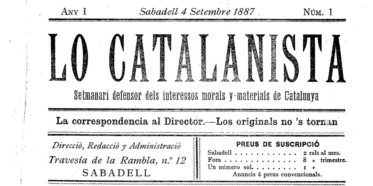 Fragment de la primera portada de 'Lo Catalanista'. Font: ARCA