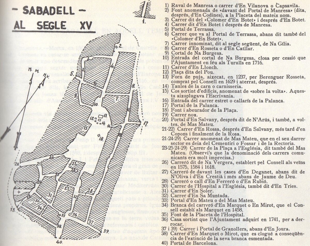 Plànol de Sabadell segons Bosch i Cardellach.