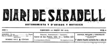 Capçalera del Diari de Sabadell l'any 1910,
