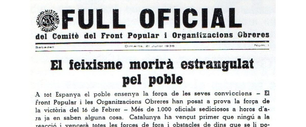 Full oficial de Sabadell, 21 de juliol de 1936.