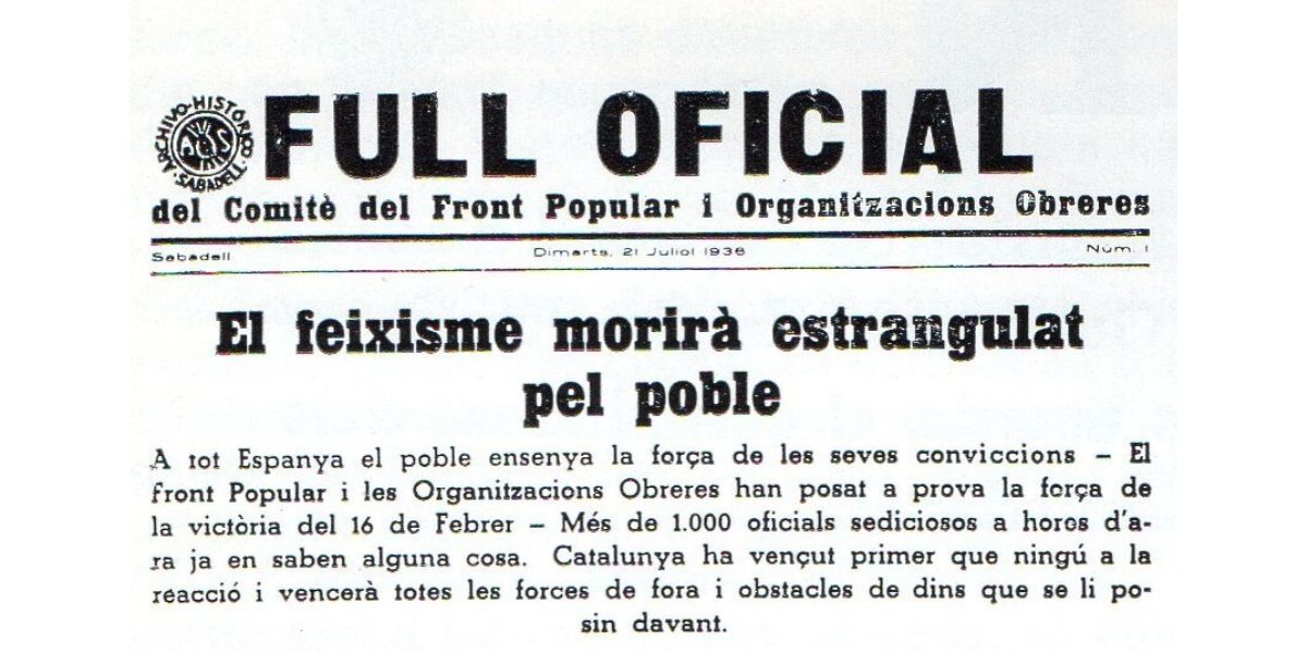 Full oficial de Sabadell, 21 de juliol de 1936.