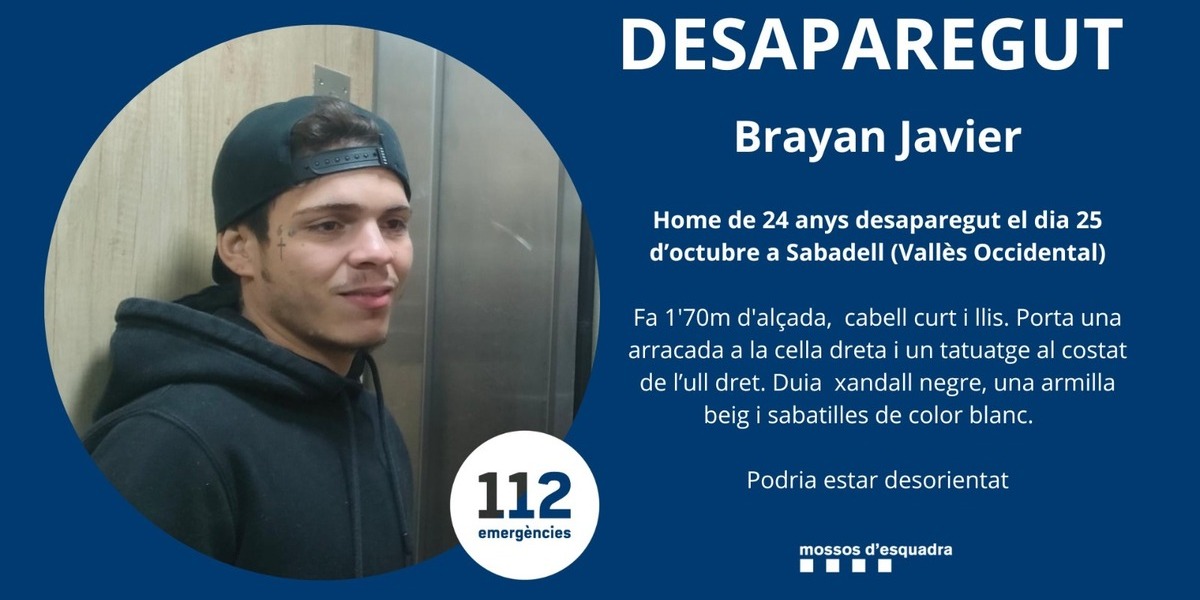 Brayan Javier, home desaparegut a Sabadell. Font: Mossos