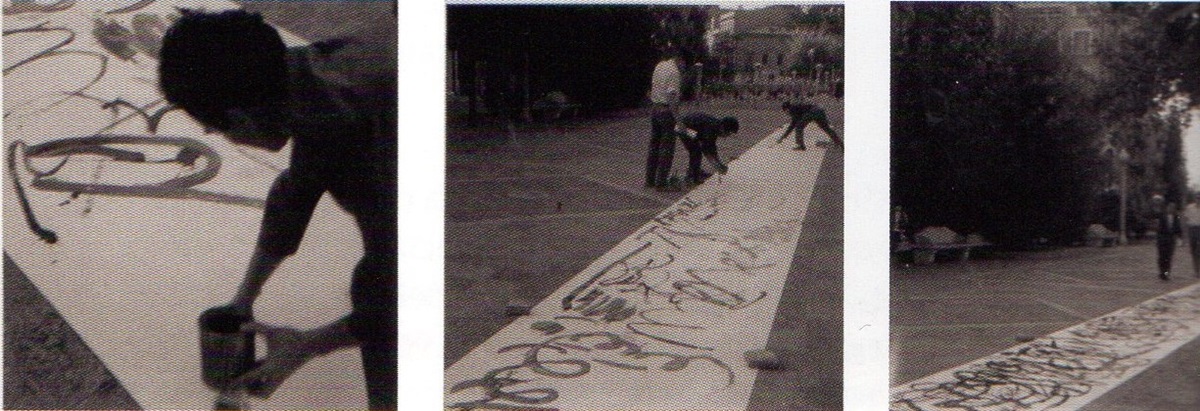 Primera acció pictòrica de Gallot al passeig de la Plaça Major., 14 d'agost de 1960.