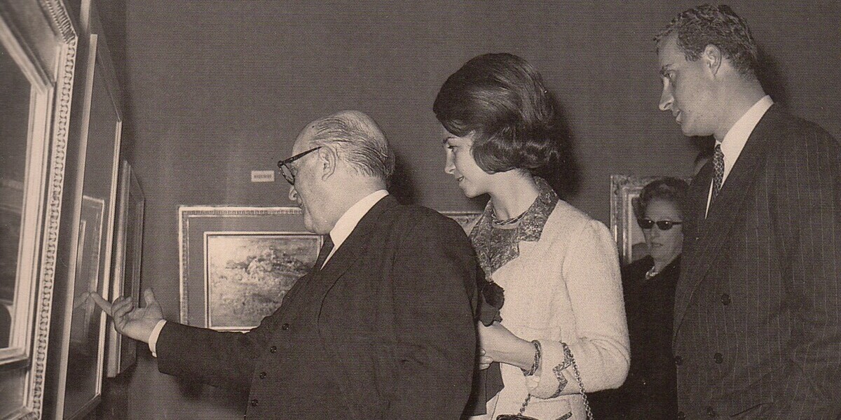 Durancamps amb els prínceps i futur reis d'Espanya, Sofia i Juan Carlos, al Salón Cano de Madrid (1964)
