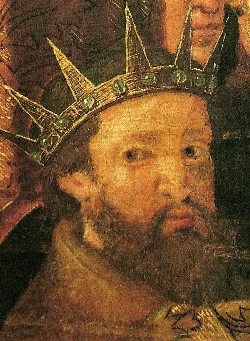 Detall del retrat de Martí l'Humà al retaule de Sant Sever fet per Pere Nunyes i Enric Fernandes (1542)