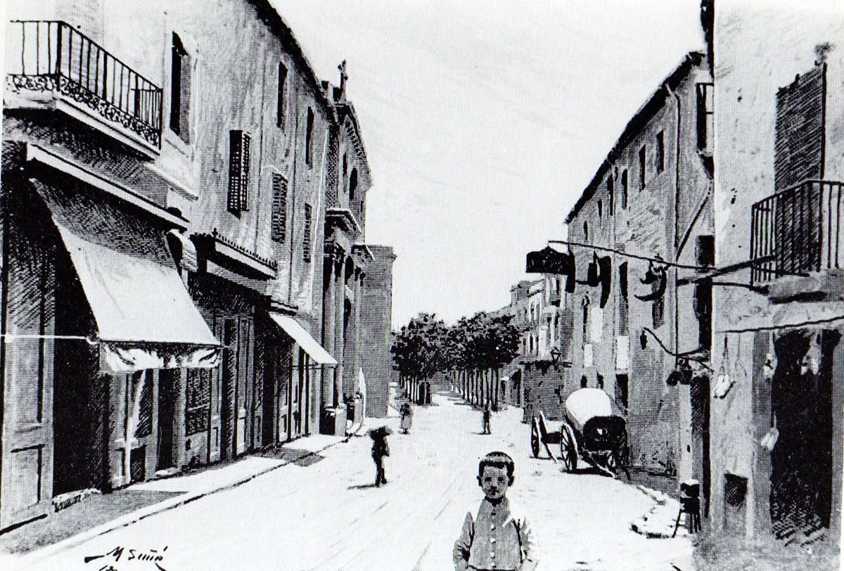 Carrer Alt del Pedregar (1890). Gravat de M. Suñé/ MHS.