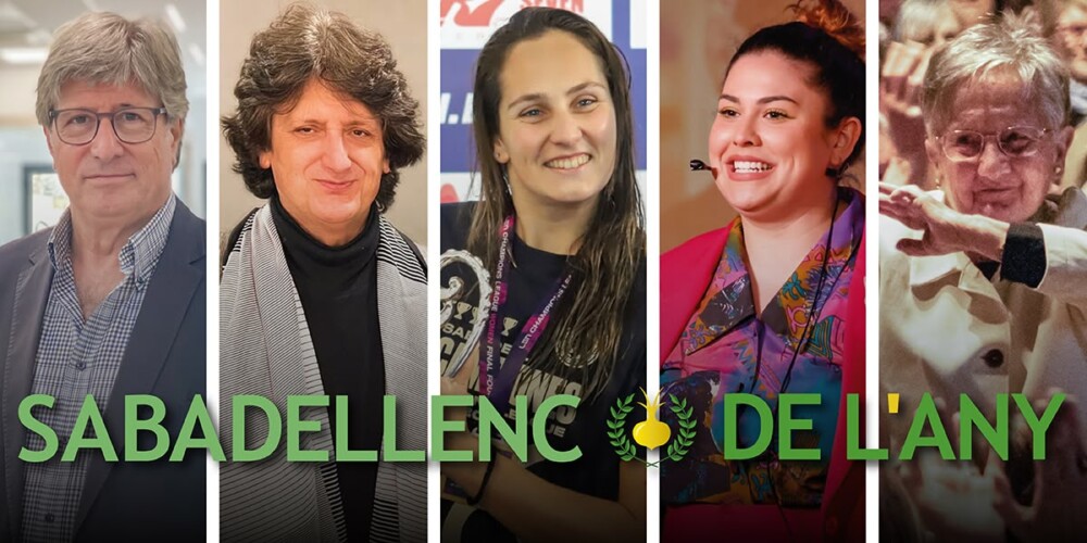 D'esquerra a dreta, el director de l'I3PT Lluis Blanch, el compositor i guitarrista Juan Manuel Cañizares, la waterpolista Judith Forca, la 'influencer' Mara Jiménez i la psicòloga i pedagoga Joaquima Júdez.
