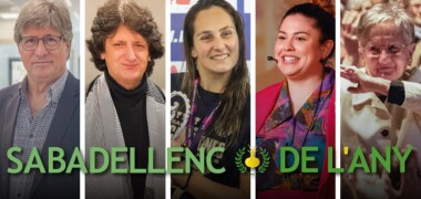D'esquerra a dreta, el director de l'I3PT Lluis Blanch, el compositor i guitarrista Juan Manuel Cañizares, la waterpolista Judith Forca, la 'influencer' Mara Jiménez i la psicòloga i pedagoga Joaquima Júdez.