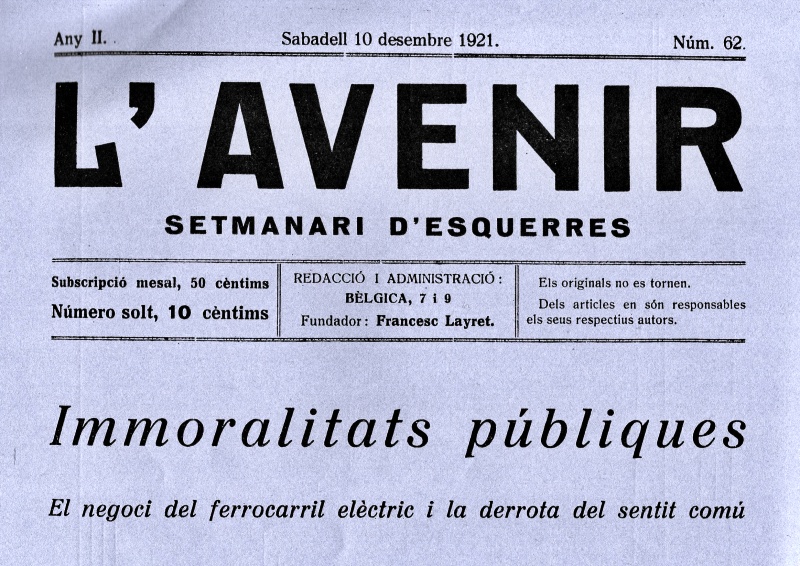 Una de les portades del setmanari L'Avenir de la seva campanya en favor del sotarrament dels ferrocarrils.
