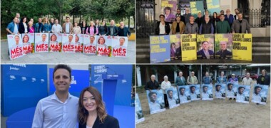 Foto portada: actes o candidats del PSC, ERC, Junts i Comuns Sumar.