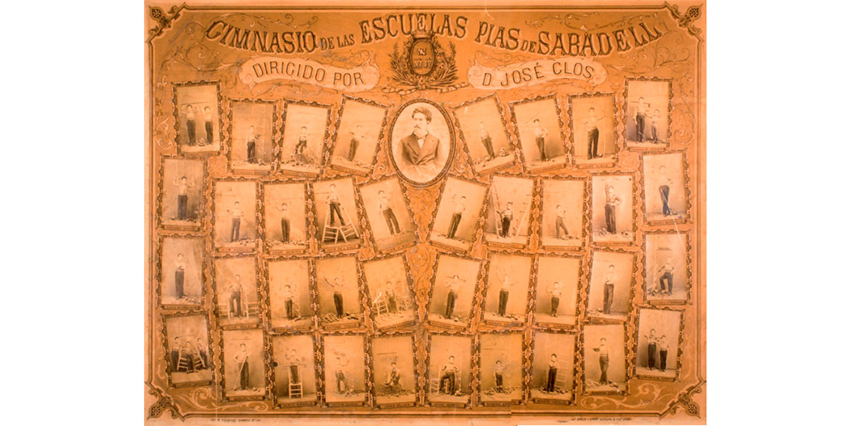 Orla fotogràfica del Gimnasio de las Escuelas Pías de Sabadell dirigido por D. José Clos, ca. 1880 (Escola Pia de Sabadell).
