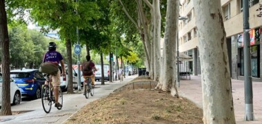 Ciclistes, al costat de les parterres de l'Eix Macià. Autor: Jordi M.