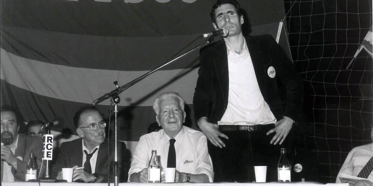 Gutiérrez Díaz, Carrillo, López Raimundo i Farrés, en un acte del PSUC durant la Transició.
