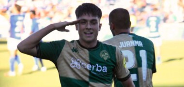 Foto de portada: Celebració de Miguelete després del gol. CE Sabadell, via X