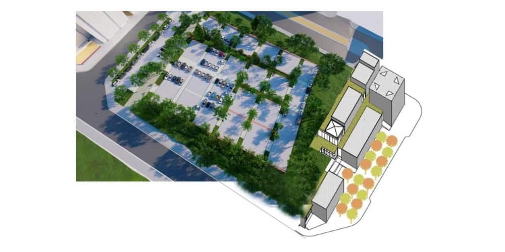Foto portada: el futur pàrquing del'Eix Macià, amb la projecció del Conservatori Municipal a la dreta. Font: Ajuntament.