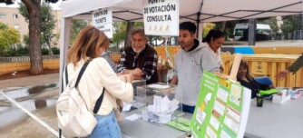 Consulta popular a la plaça Picasso per a les parades del nou Mercat de Campoamor. Autor: cedida.