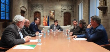 Foto portada: el president de la Generalitat i els representants de les DO d'oli d'oliva de Catalunya, al Palau de la Generalitat. Autor: ACN.