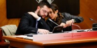 El portaveu del PSC a l'Ajuntament, Eloi Cortés, i Marta Farrés. Autor: D.Jiménez.
