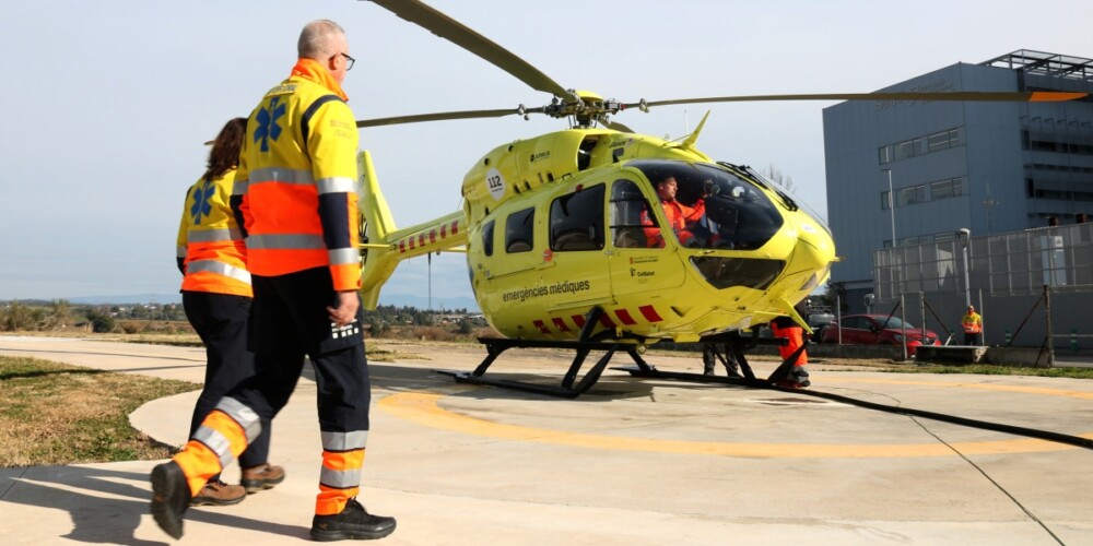 Un helicòpter medicalitzat a l'heliport del Parc Taulí, el 2 de febrer de 2024. Autor: ACN