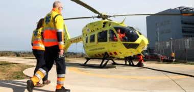 Un helicòpter medicalitzat a l'heliport del Parc Taulí, el 2 de febrer de 2024. Autor: ACN