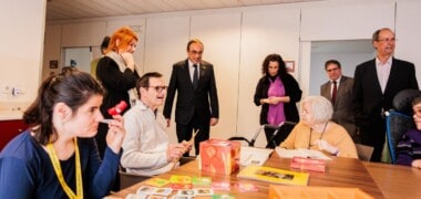 El president del Parlament de Catalunya, Josep Rull, visitant Atendis. Autor: cedida.