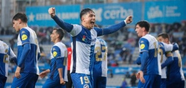 Miguelete celebrant el seu gol al Sabadell - Alzira. Autora: Dihor.