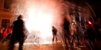 Un moment del Cebafoc 2025, festival del foc i la percussió que es fa cada any a Sabadell. Autor: D.Jiménez.