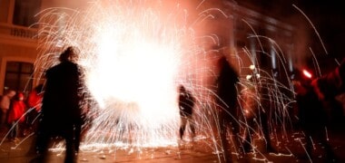 Un moment del Cebafoc 2025, festival del foc i la percussió que es fa cada any a Sabadell. Autor: D.Jiménez.