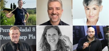 D'esquerra a dreta i de dalt a baix: Arnau París, Toni Cruanyes, Nina, David Bueno, Sandra Freijomil i Manel Vidal, alguns dels autors de les signatures de llibres d'aquest dimecres.