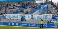 Pancarta desplegada al Gol Sud de la Nova Creu Alta el passat 13 d'abril, després dels fets del Nou Sardenya. Autora: Dihor.