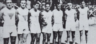 Equip del Juventus. De dreta a esquerra: Novas, Comabella, Espop, Armengol, Morral, Massagué i Barquet.
